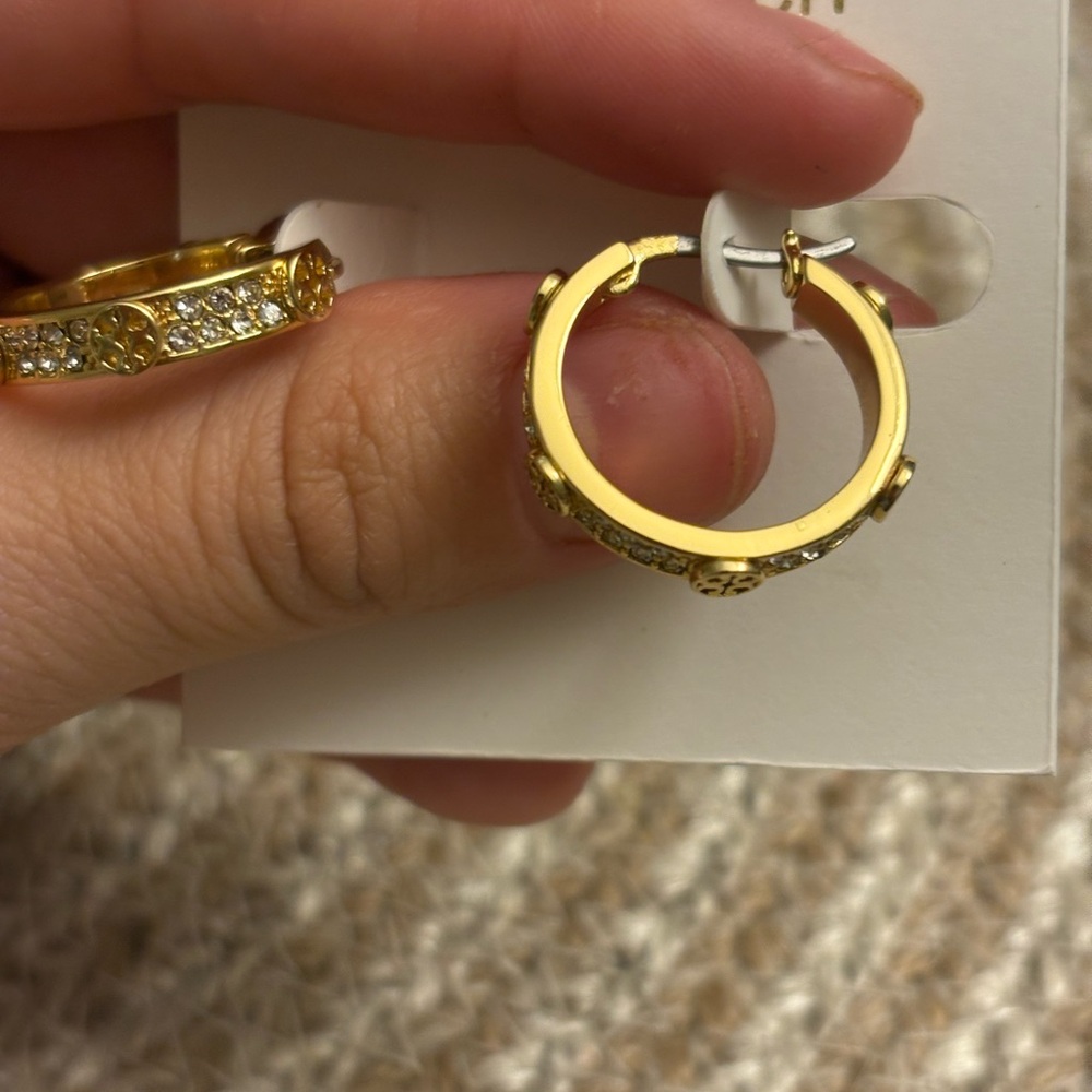 Tory Burch Gold Embellished Hoop Earrings - Picture 10 of 10